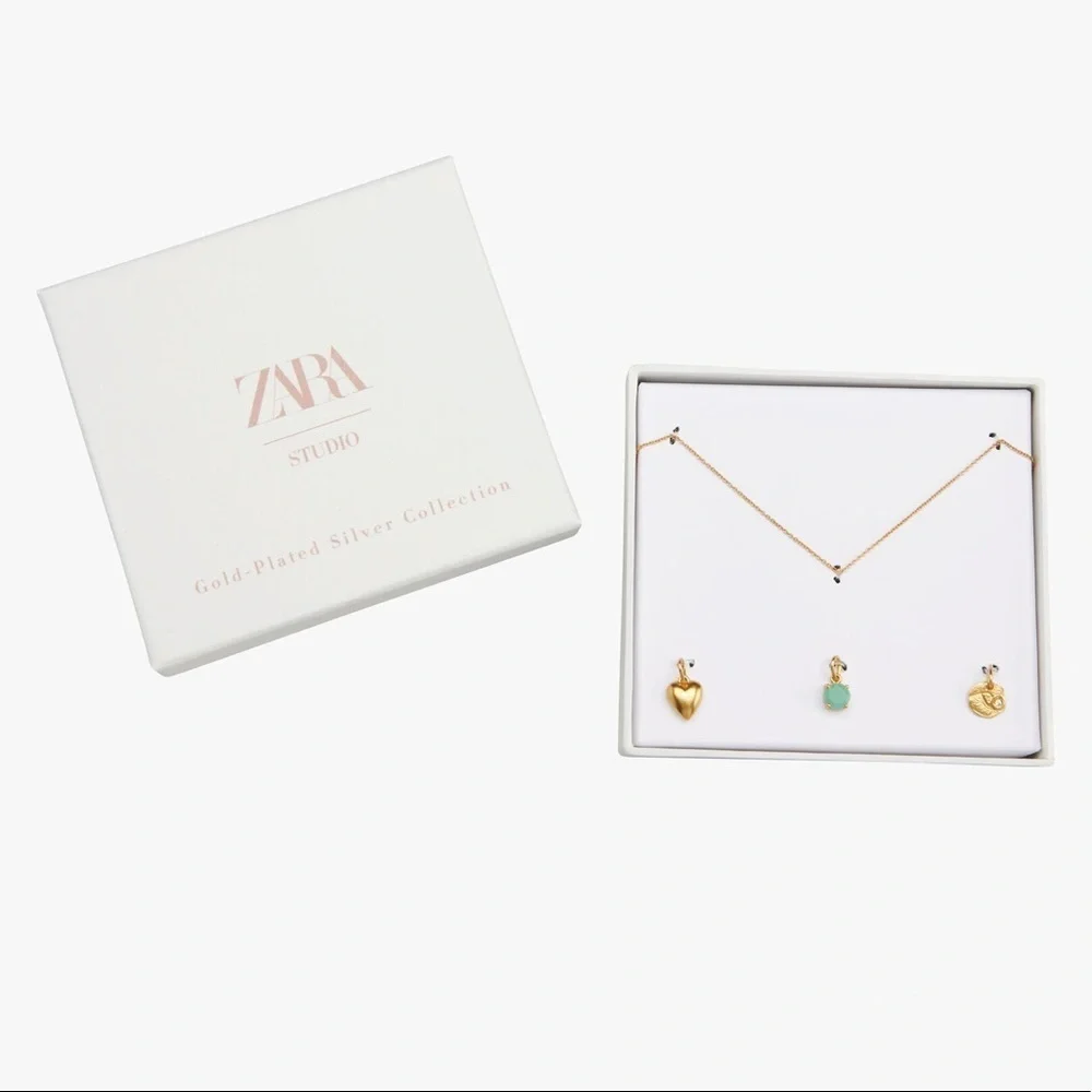 NWT. Zara Kids Sterling Silver Chain with Appliqués Plated in 24k Gold.
